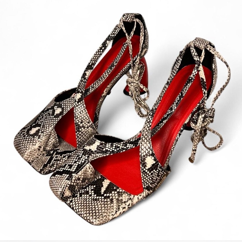 Azalea Wang Buiky Snakeskin Embossed Ankle Wrap‎ Pump Size 10 - Picture 3 of 7